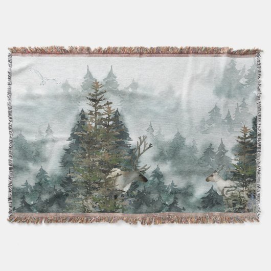 Couverture Bois d'hiver Foggy Mountain Forest Staer Deer The (Devant)