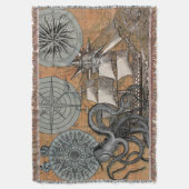 Couverture Boussole Rose Vintage Nautique Octopus Ship (devant Vertical)