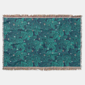 Couverture Branches de pin sarcelle avec flocons de neige bla