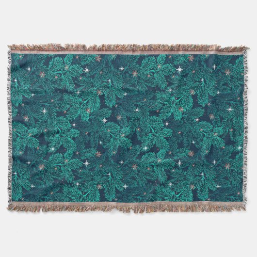 Couverture Branches de pin sarcelle avec flocons de neige bla (Devant)