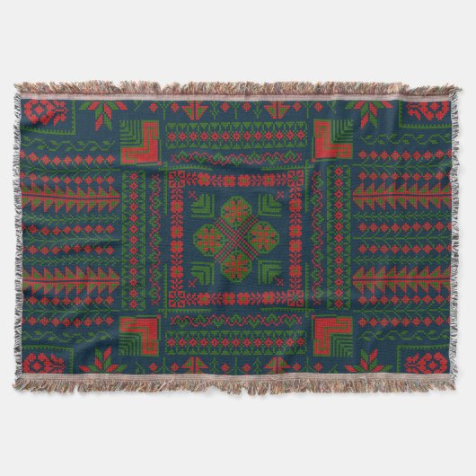 Couverture Broderie palestinienne Tatreez rouge vert 5 Motif (Devant)