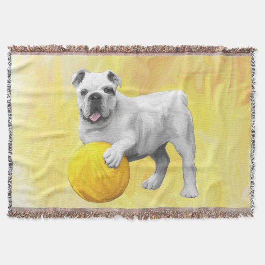 Couverture Bulldog Jouer avec Ball Watercolor Art Peinture (Devant)