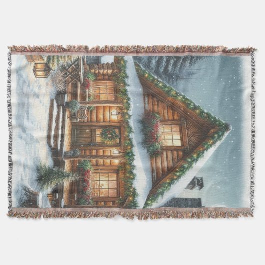 Couverture Cabane enneigée de Noël/hiver rustique (Devant)