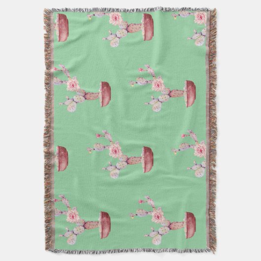 Couverture Cactus Prickly Pear Aquarelle Vert (devant Vertical)