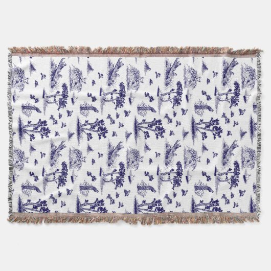 Couverture Cailles Toile De Jouy Navy et jet de blanc (Devant)