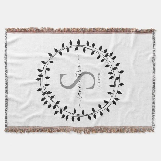Couverture Calligraphy Script Wreath Monogram Woven (Devant)