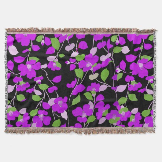 Couverture CAMELLIAS PURPLE, FEUILLES VERT BLANC NOIR Floral  (Devant)