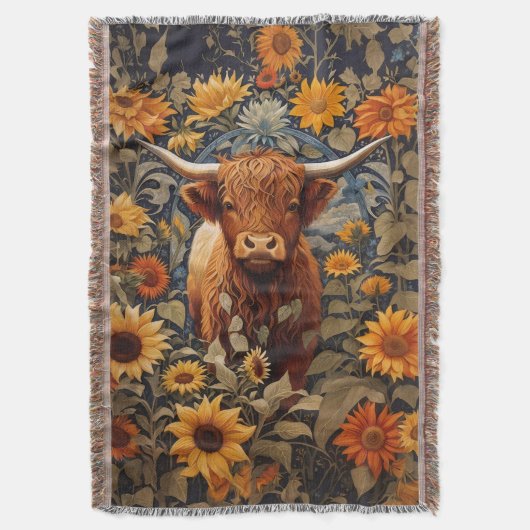 Couverture Campagne rustique Highland Cow Sunflowers (devant Vertical)