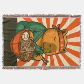 Couverture Capybara Zen mangeant des Ramen avec des rayures r (Devant)