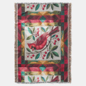 Couverture Cardinal Bird Quilt, Blanche Fleece - Rouge Vibran (devant Vertical)