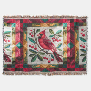 Couverture Cardinal Bird Quilt, Blanche Fleece - Rouge Vibran