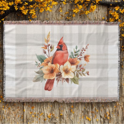 Couverture Cardinal d'aquarelle avec Fleurs d'automne et Plai