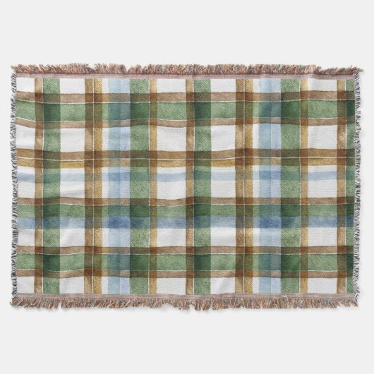 Couverture Carreaux Vert Marron Bleu Rayures (Devant)
