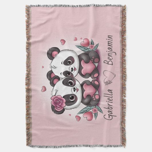 Couverture Cartoon mignon Panda amoureux Coeur Saint-Valentin (devant Vertical)