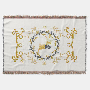 Couverture Cerf de Noël avec Couronne Crème Jaune