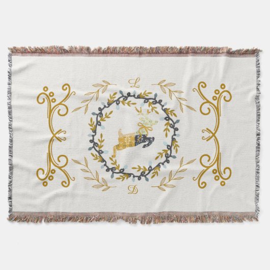 Couverture Cerf de Noël avec Couronne Crème Jaune (Devant)