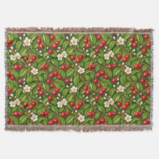 Couverture Cerises rouges botaniques et fleurs blanches (Devant)