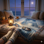 Couverture Chambre Côtière au Clair de Lune avec Chat Endormi
