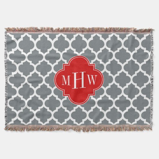Couverture Charcoal, White Moroccan #5 Red 3 Initial Monogram (Devant)