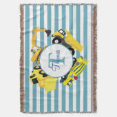 Couverture Chariots de construction Bleu rayures Monogramme (devant Vertical)