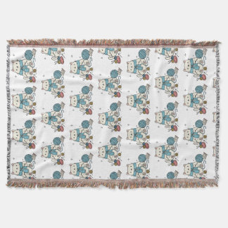Couverture Chat Blanc Mignon Tricotant Fil Bleu Graphisme de