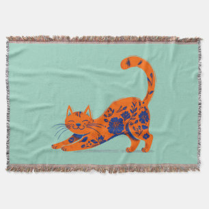 Couverture Chat floral orange