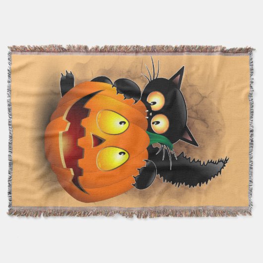 Couverture Chat Fun Halloween Caractère mordant un Citrouille (Devant)