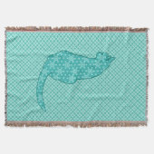 Couverture Chat Japonais - Impression Kimono Turquoise (Devant)