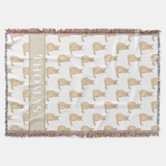 Couverture Chat Maine Coon personnalisé (orange) rose et blan (Devant)