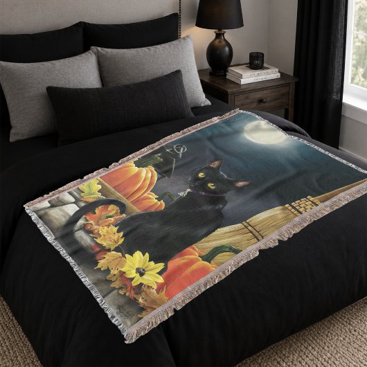 Couverture Chat noir automnal ensorcelant sous la lune