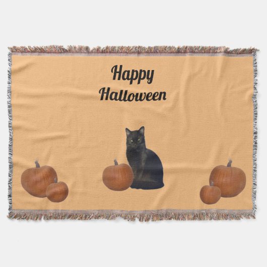 Couverture Chat noir et cinq Citrouilles heureux Halloween or (Devant)