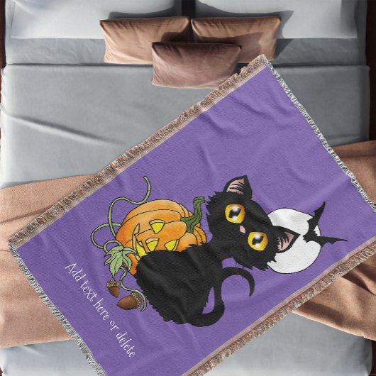 Couverture Chat noir mignon violet Halloween Citrouille