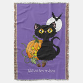 Couverture Chat noir mignon violet Halloween Citrouille (devant Vertical)