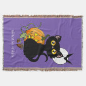 Couverture Chat noir mignon violet Halloween Citrouille (Devant)