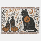 Couverture Chat noir mystique croissant de lune monogramme bo (Devant)
