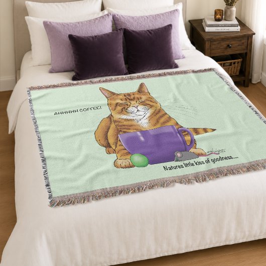 Couverture Chat orange gingembre endormi Café Vert Violet