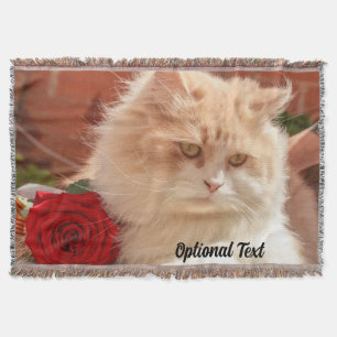 Couverture Chat perse avec une Rose rouge