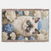 Couverture Chat Ragdoll Avec Fleurs Bleues D'Hydrangée (Devant)