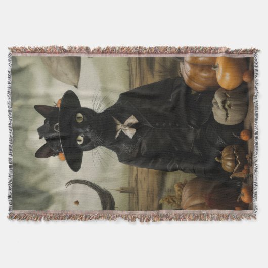 Couverture Chat Sorcière avec Citrouilles (Devant)