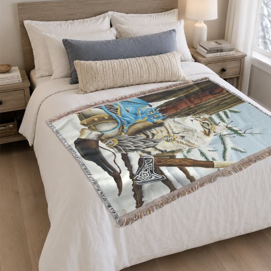 Couverture Chat Viking Bleu Dragon Fantastique