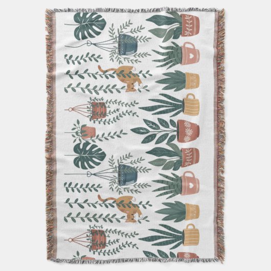 Couverture Chat Whimsical Tangled in Vines Plante Parent Blan (devant Vertical)