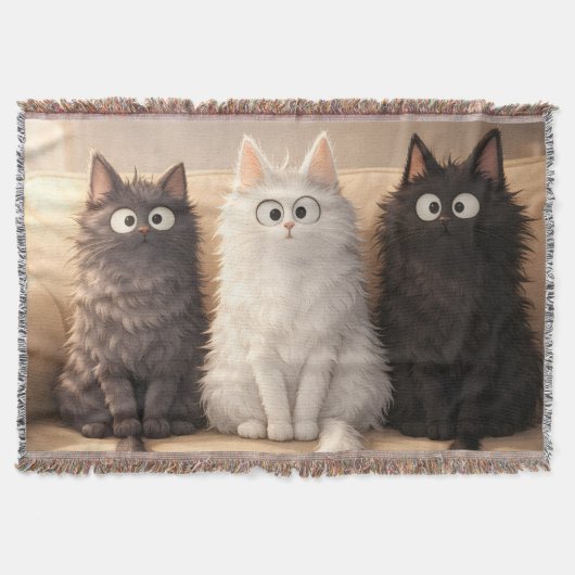 Couverture Chats de Dessin Animé Mignons et Fluffy Gris Blanc (Devant)