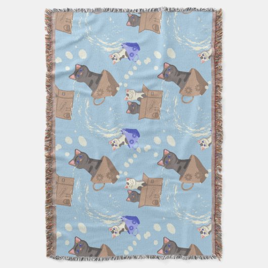 Couverture Chats en boîte et gouttes de lait sur bleu (devant Vertical)