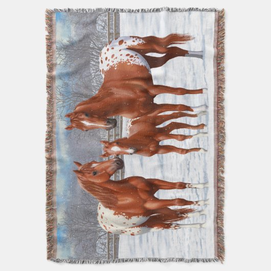 Couverture Chestnut Appaloosa Sorrel Quarter Chevaux en Neige (devant Vertical)