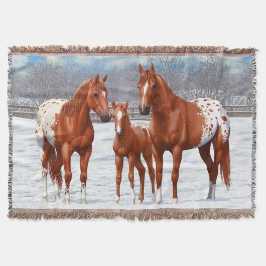 Couverture Chestnut Appaloosa Sorrel Quarter Chevaux en Neige (Devant)