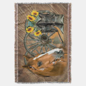 Couverture Cheval Cowboy Boots Wagon Wheels Sunflowers Wester (devant Vertical)