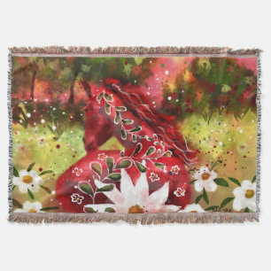Couverture Cheval marguerrier Art Abstrait Rouge Blanc Vert F