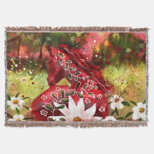 Couverture Cheval marguerrier Art Abstrait Rouge Blanc Vert F (Devant)