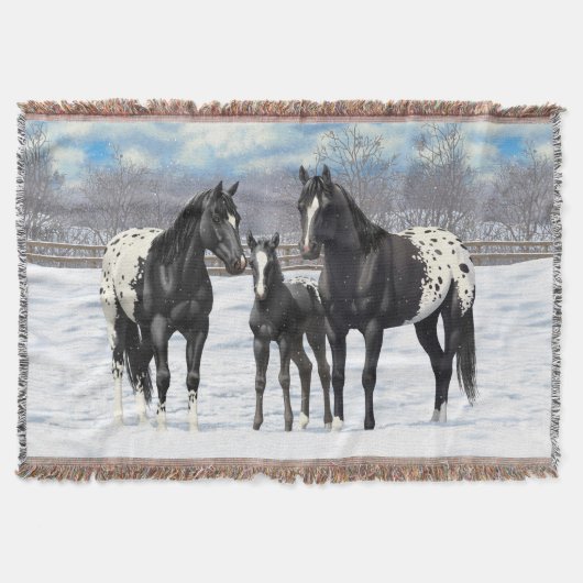 Couverture Chevaux Appaloosa Noir En Neige (Devant)