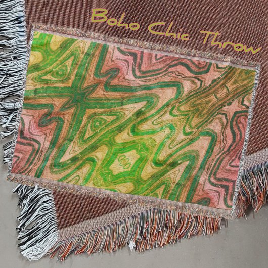Couverture Chic Boho rose et vert Abstrait